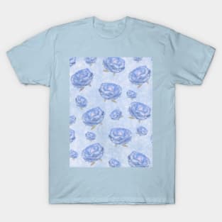 Watercolour blue peonies flowery pattern T-Shirt